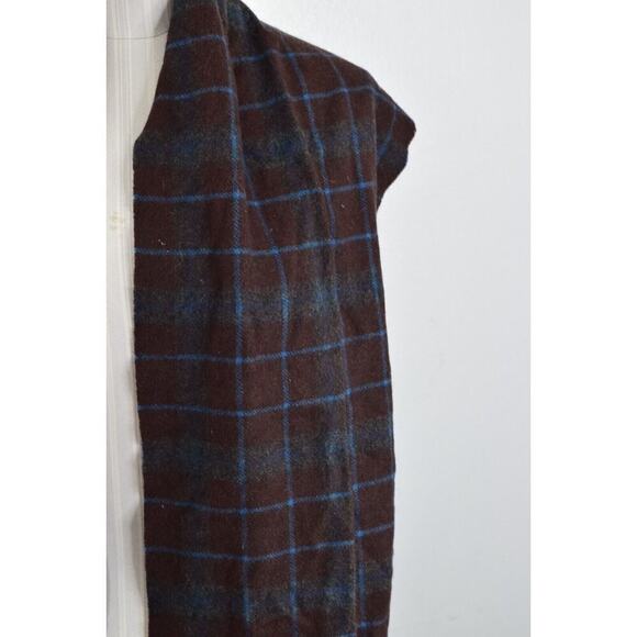 Enya Montarani Brown Blue Plaid 100% Cashmere Fringed Scarf 62 X 12 - Picture 1 of 5